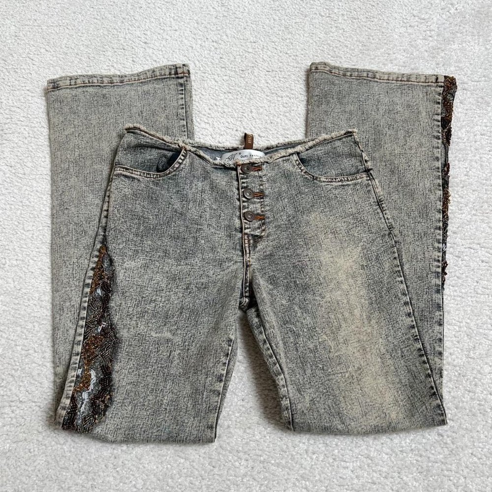 Vintage low rise flare beaded jeans